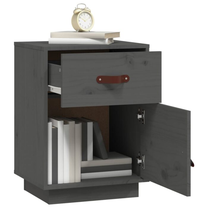 Table de chevet Gris 40x34x55 cm Bois de pin massif – Image 2