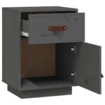 Table de chevet Gris 40x34x55 cm Bois de pin massif – Image 5