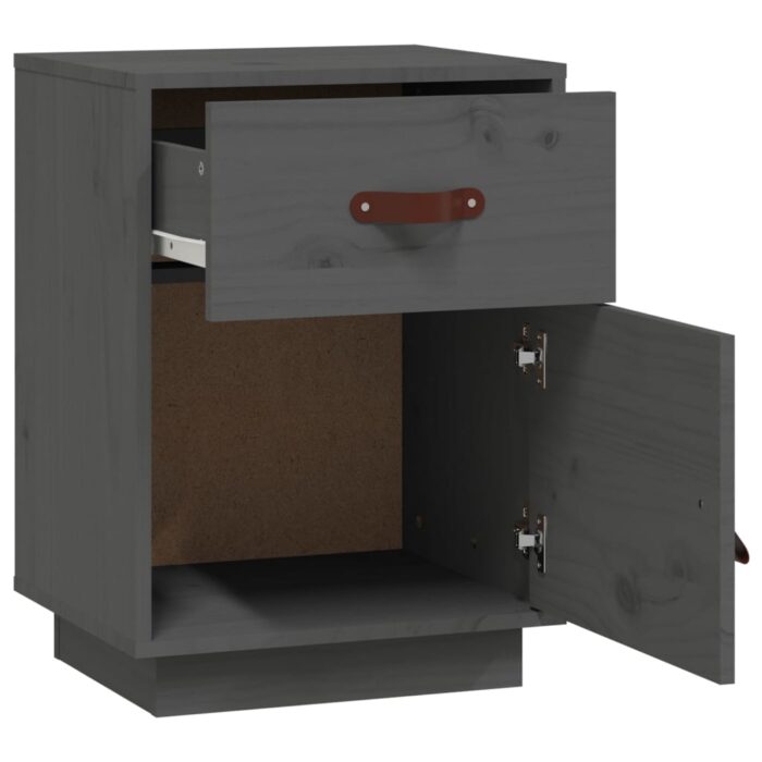 Table de chevet Gris 40x34x55 cm Bois de pin massif – Image 5