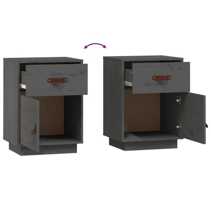 Tables de chevet 2 pcs Gris 40x34x55 cm Bois de pin massif – Image 7