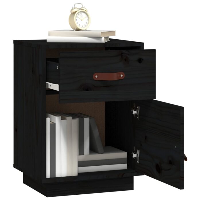 Tables de chevet 2 pcs Noir 40x34x55 cm Bois de pin massif – Image 2