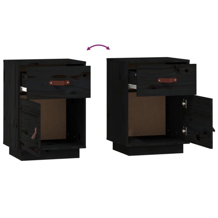 Tables de chevet 2 pcs Noir 40x34x55 cm Bois de pin massif – Image 7