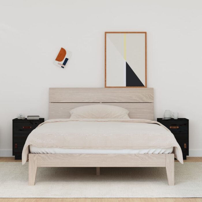 Tables de chevet 2 pcs Noir 40x34x55 cm Bois de pin massif – Image 1