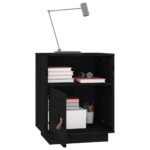 Table de chevet Noir 40x34x55 cm Bois de pin massif – Image 3