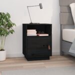 Table de chevet Noir 40x34x55 cm Bois de pin massif