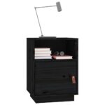 Tables de chevet 2 pcs Noir 40x34x55 cm Bois de pin massif – Image 2