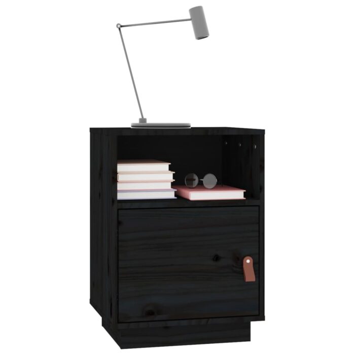 Tables de chevet 2 pcs Noir 40x34x55 cm Bois de pin massif – Image 2