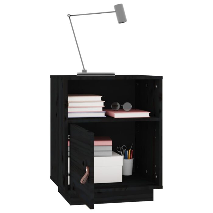 Tables de chevet 2 pcs Noir 40x34x55 cm Bois de pin massif – Image 3