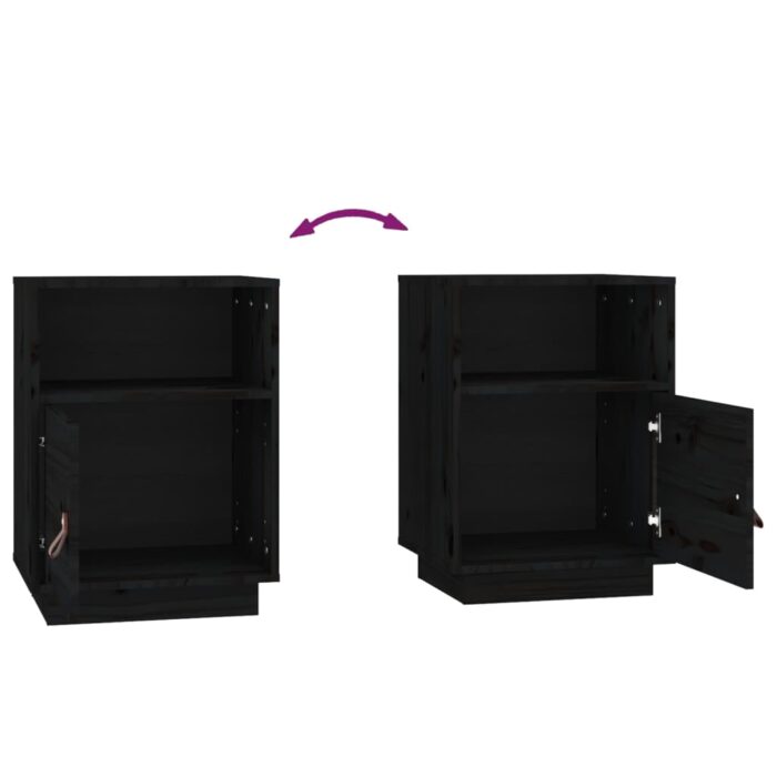 Tables de chevet 2 pcs Noir 40x34x55 cm Bois de pin massif – Image 7