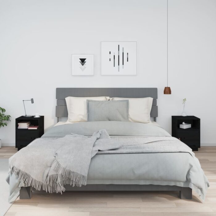 Tables de chevet 2 pcs Noir 40x34x55 cm Bois de pin massif – Image 1