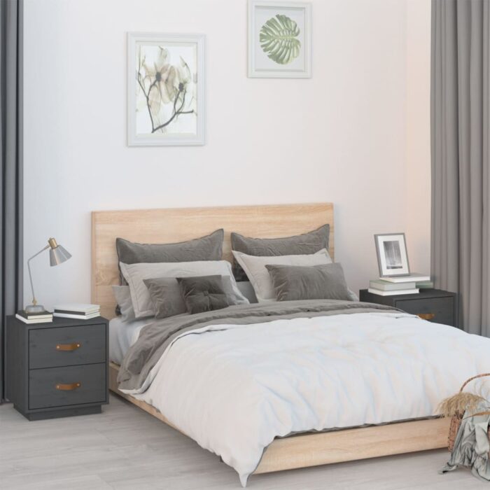  Tables de chevet 2 pcs Gris 40x34x45 cm Bois de pin massif – Image 1