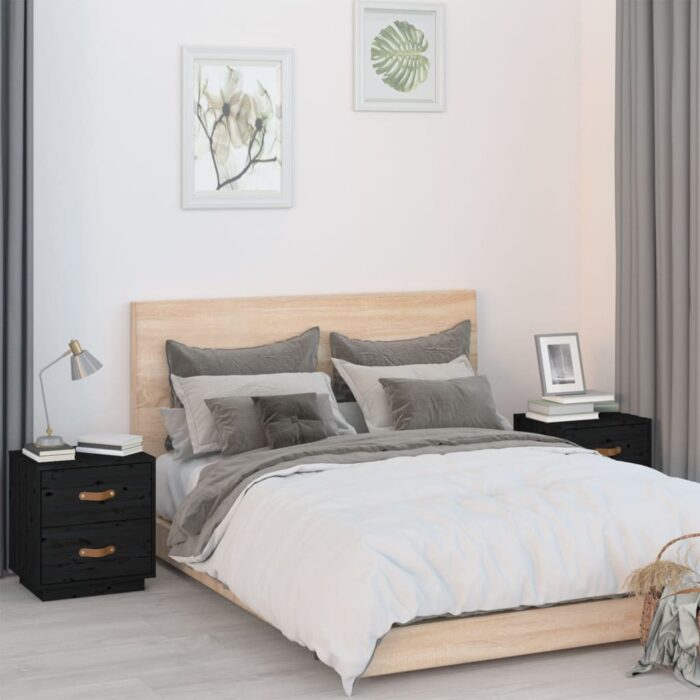  Tables de chevet 2 pcs Noir 40x34x45 cm Bois de pin massif – Image 1