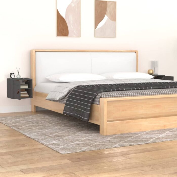 Armoires murales 2 pcs Gris 31,5x30x30 cm Bois de pin massif – Image 7