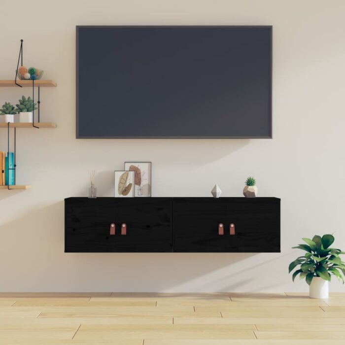 Armoires murales 2 pcs Noir 60x30x30 cm Bois de pin massif – Image 1