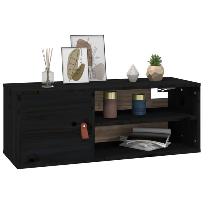 Armoire murale Noir 80x30x30 cm Bois de pin massif – Image 2