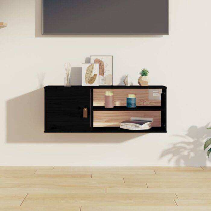 Armoire murale Noir 80x30x30 cm Bois de pin massif – Image 1