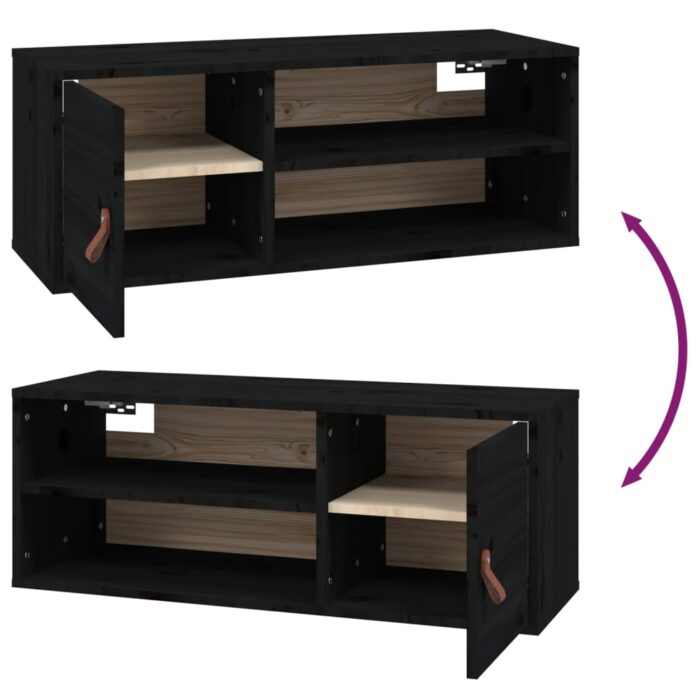 Armoires murales 2 pcs Noir 80x30x30 cm Bois de pin massif – Image 8
