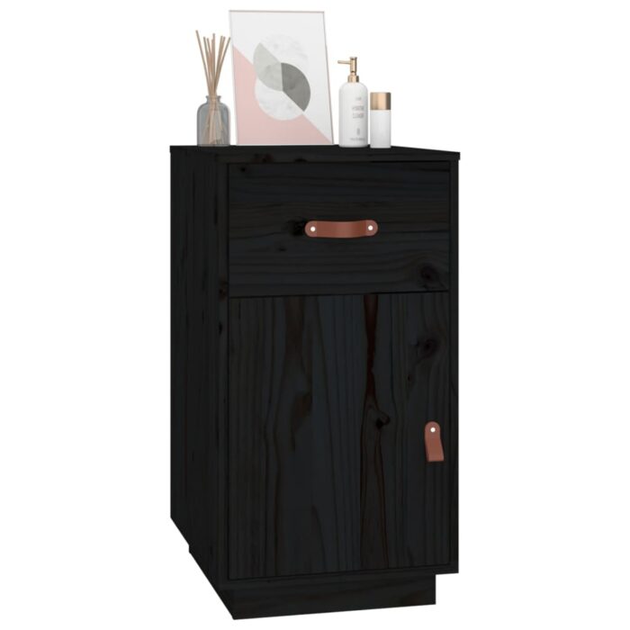 Armoire de bureau Noir 40x50x75 cm Bois massif de pin – Image 2