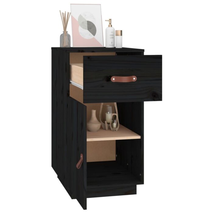 Armoire de bureau Noir 40x50x75 cm Bois massif de pin – Image 3