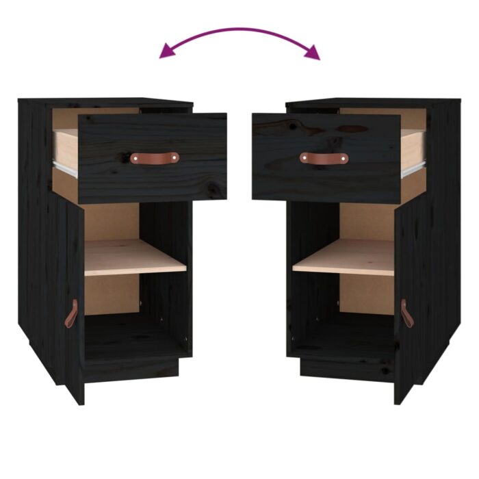Armoire de bureau Noir 40x50x75 cm Bois massif de pin – Image 7
