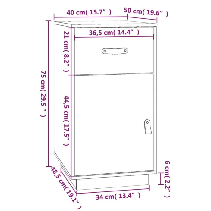 Armoire de bureau Noir 40x50x75 cm Bois massif de pin – Image 9