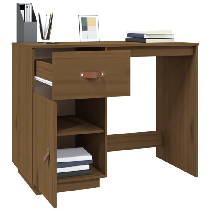 Bureau Marron miel 95x50x75 cm Bois massif de pin – Image 2