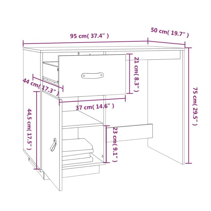 Bureau Marron miel 95x50x75 cm Bois massif de pin – Image 7