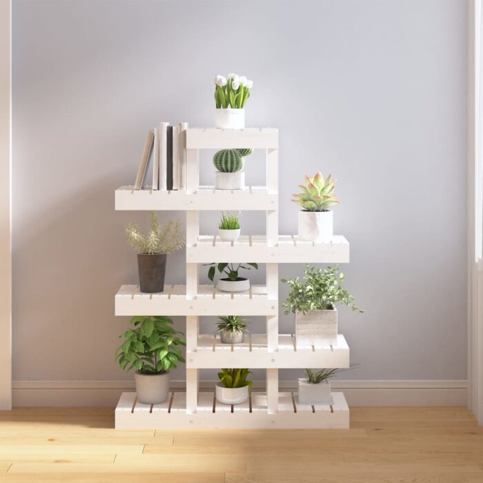 Support à plantes Blanc 85x25x109,5 cm Bois massif de pin – Image 1