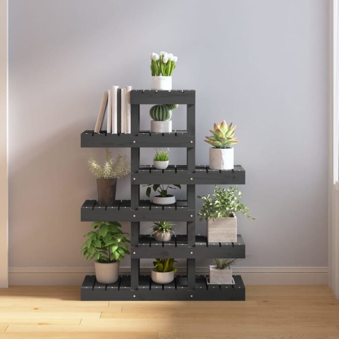 Support à plantes Gris 85x25x109,5 cm Bois massif de pin – Image 1