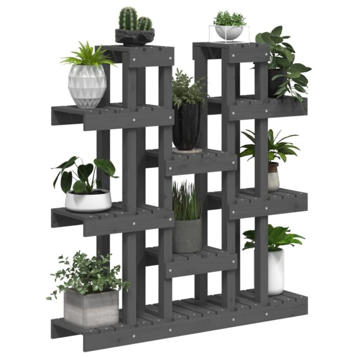 Support à plantes Gris 104,5x25x109,5 cm Bois massif de pin – Image 2