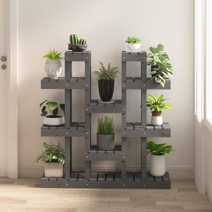 Support à plantes Gris 104,5x25x109,5 cm Bois massif de pin – Image 1