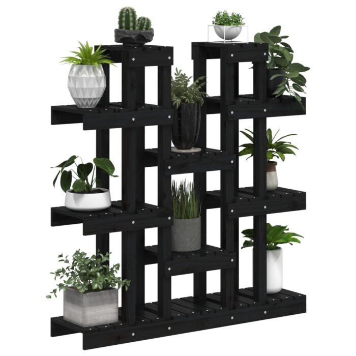 Support à plantes Noir 104,5x25x109,5 cm Bois massif de pin – Image 2