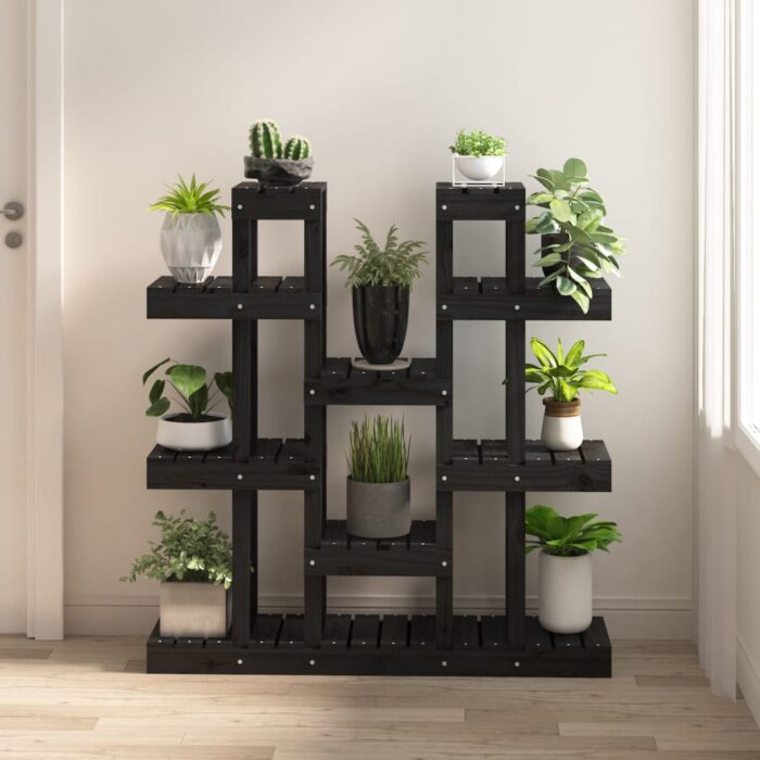 Support à plantes Noir 104,5x25x109,5 cm Bois massif de pin – Image 1