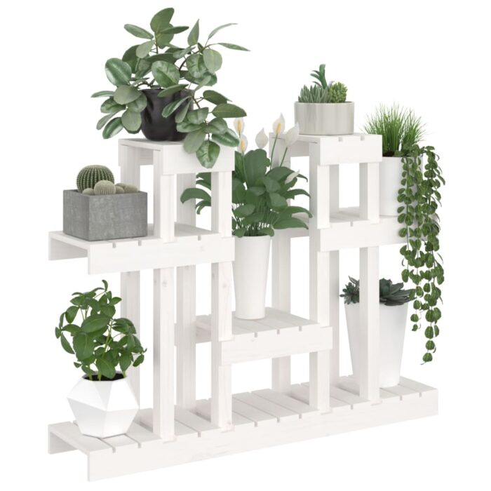 Support à plantes Blanc 104,5x25x77,5 cm Bois massif de pin – Image 2