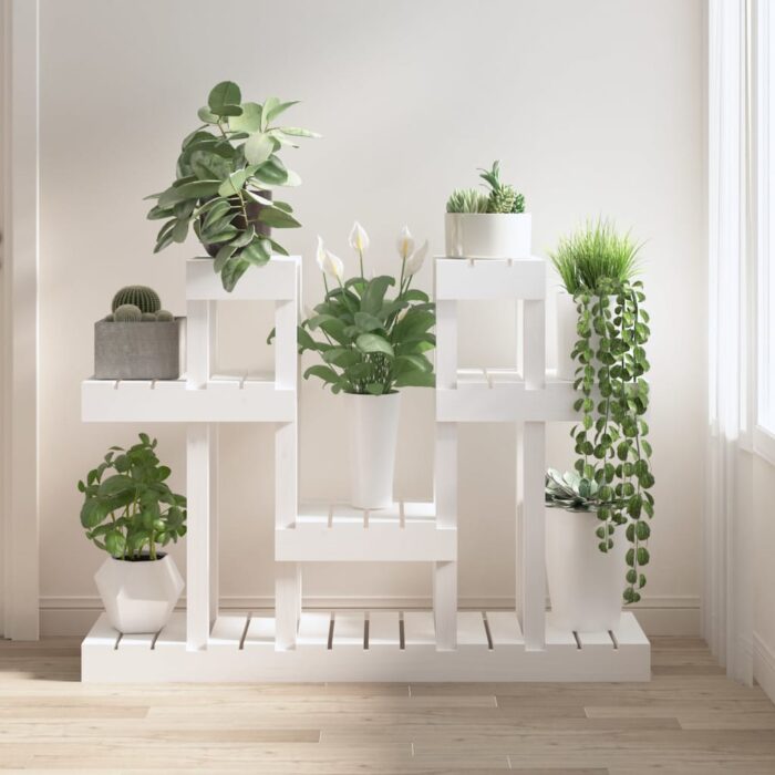Support à plantes Blanc 104,5x25x77,5 cm Bois massif de pin – Image 1