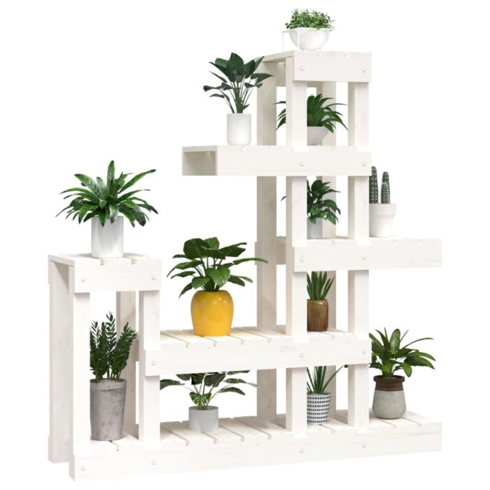 Support à plantes Blanc 92x25x97 cm Bois massif de pin – Image 2