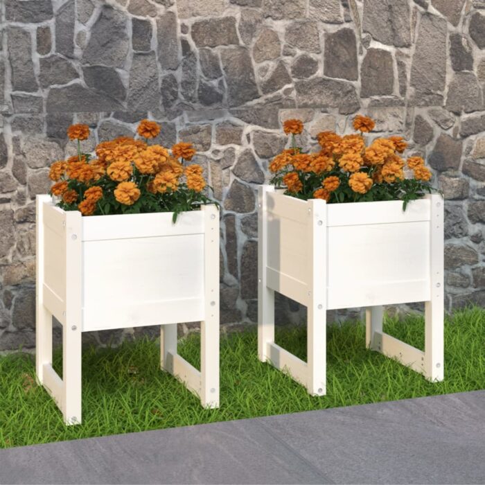 Jardinières 2 pcs Blanc 40x40x52,5 cm Bois massif de pin – Image 1