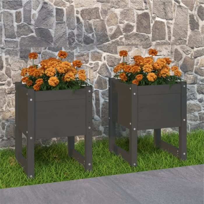 Jardinières 2 pcs Gris 40x40x52,5 cm Bois massif de pin – Image 1