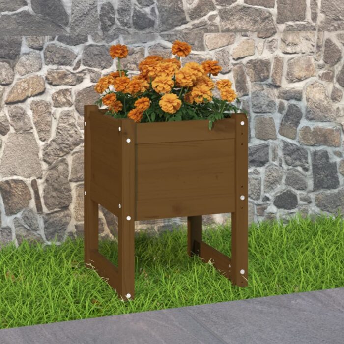 Jardinière Marron miel 40x40x52,5 cm Bois massif de pin – Image 1