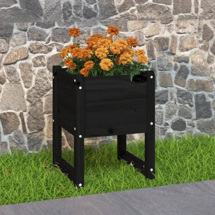 Jardinière Noir 40x40x52,5 cm Bois massif de pin – Image 1