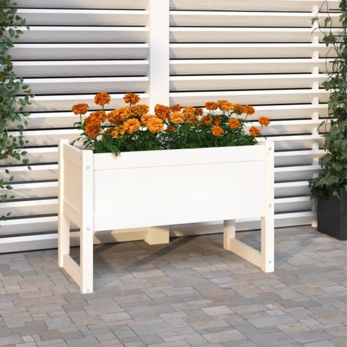 Jardinière Blanc 78x40x52 cm Bois massif de pin – Image 1
