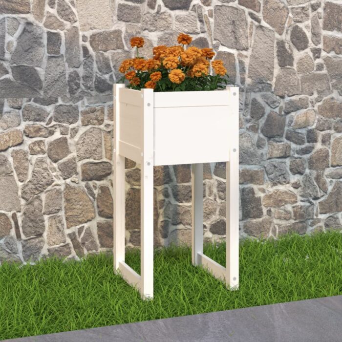 Jardinière Blanc 40x40x81 cm Bois massif de pin – Image 1