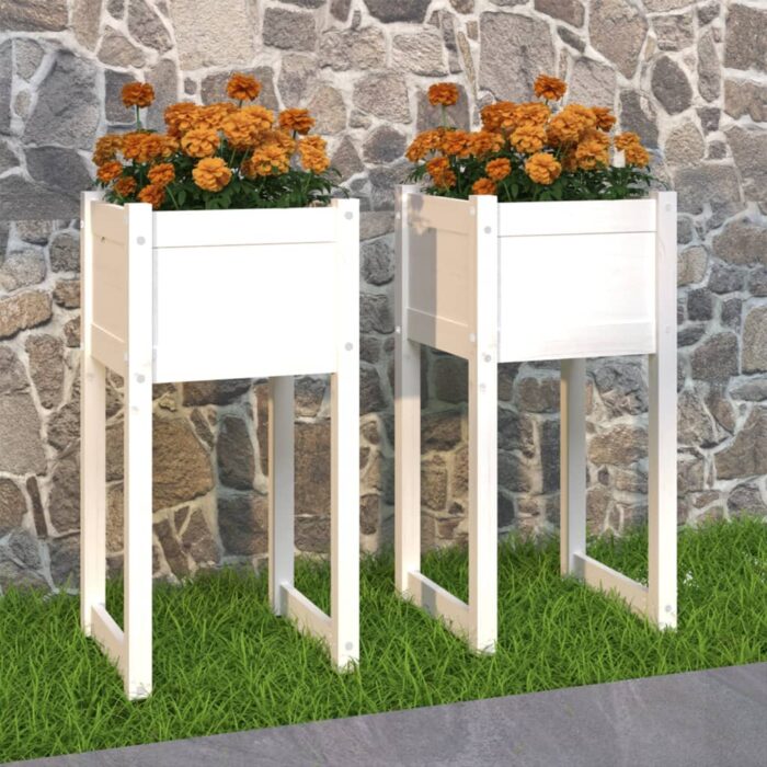 Jardinières 2 pcs Blanc 40x40x81 cm Bois massif de pin – Image 1