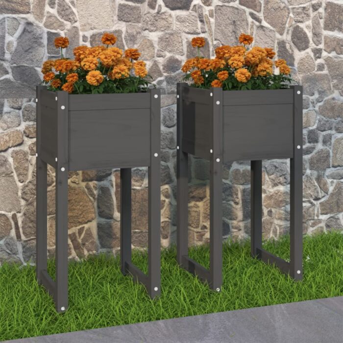 Jardinières 2 pcs Gris 40x40x81 cm Bois massif de pin – Image 1