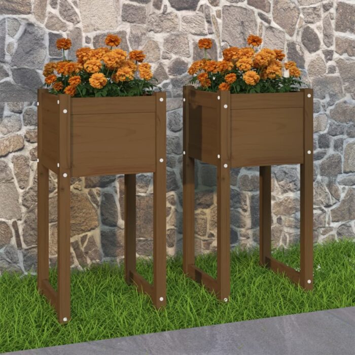 Jardinières 2 pcs Marron miel 40x40x81 cm Bois massif de pin – Image 1
