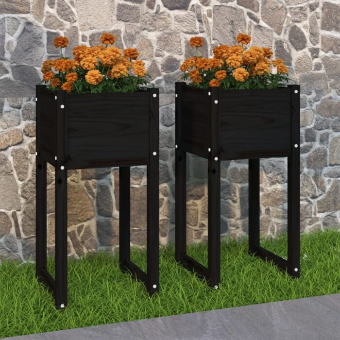 Jardinières 2 pcs Noir 40x40x81 cm Bois massif de pin – Image 1