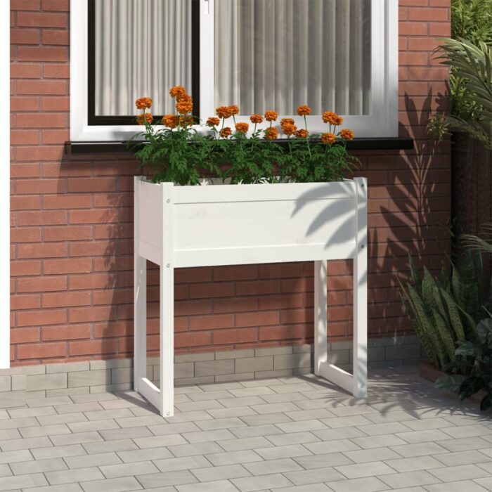 Jardinière Blanc 78x40x81 cm Bois massif de pin – Image 1