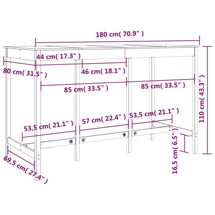 Table de bar 180x80x110 cm Bois massif de pin – Image 6