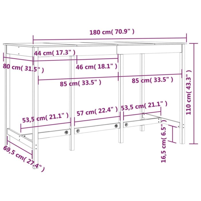 Table de bar 180x80x110 cm Bois massif de pin – Image 7