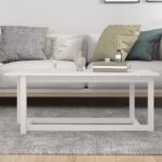 Table basse Blanc 110x55x45 cm Bois massif de pin – Image 3